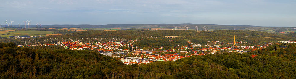 High angle view of townscape against sky