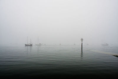 Scenic view of sea during foggy weather