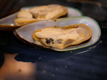 High angle view of dessert in plate on table