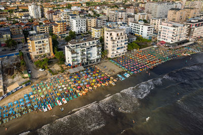 High angle view of buildings in city