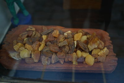 High angle view of bread in plate on table