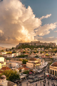 High angle view of buildings in city