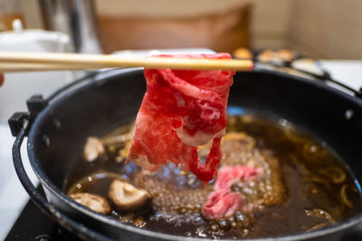 Close-up of wag you beef  in bowl