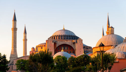 View of temple building against clear sky