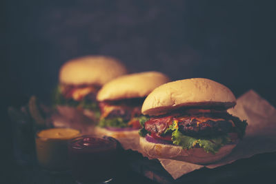 Close-up of burger in plate