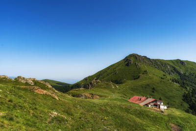 Scenic view of landscape against clear blue sky