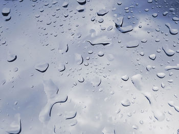 Full frame shot of raindrops on glass window