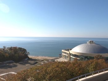 High angle view of sea against clear sky