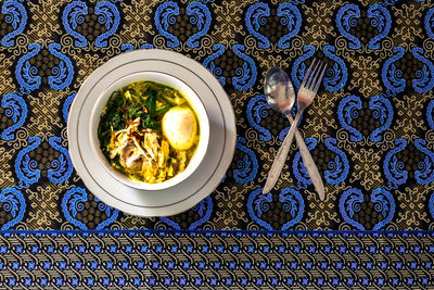 High angle view of food on table