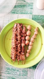 High angle view of breakfast served on table