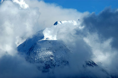 Aerial view of snowcapped mountain against sky