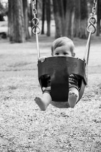 Close-up of swing in playground