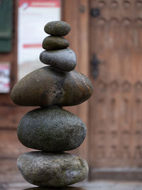 Close-up of stone stack on rock