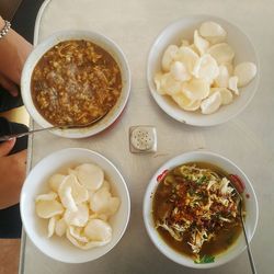 High angle view of food in bowl on table