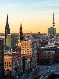 High angle view of buildings in city