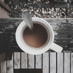 High angle view of coffee on table