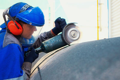 Man working in car