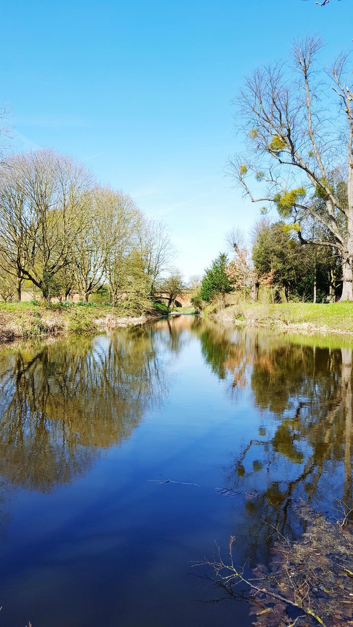 SCENIC VIEW OF LAKE AGAINST BLUE SKY