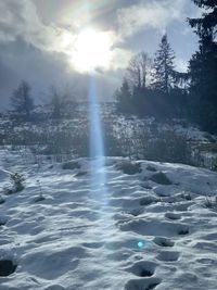 Scenic view of frozen lake against sky