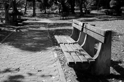 High angle view of bench in park