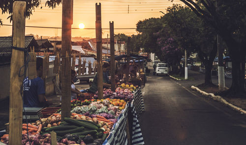 View of market stall at sunset