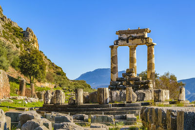 Old ruins of temple against clear sky