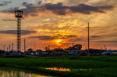 Scenic view of field against sky during sunset