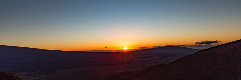 Scenic view of silhouette landscape against sky during sunset