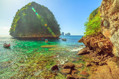 Scenic view of sea against clear sky