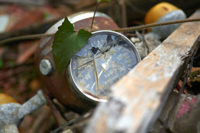 Close-up of abandoned clock