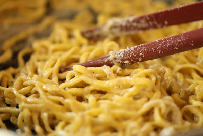 Close-up of noodles with meat