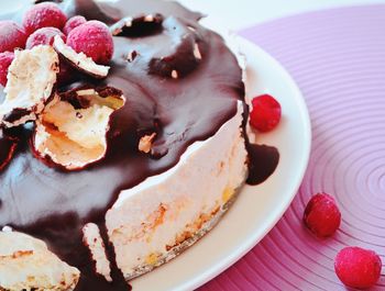 High angle view of cake in plate