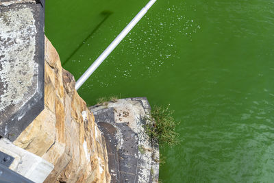 High angle view of rock by lake