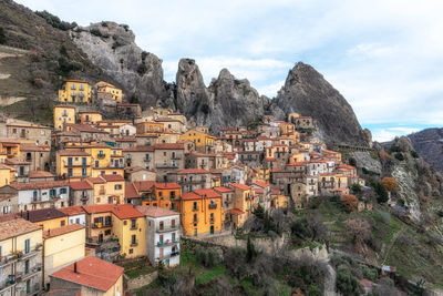 Small mountain village of castelmezzano located within dolomiti lucane mountain.  potenza,  italy
