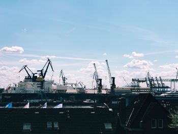Shipyard against sky