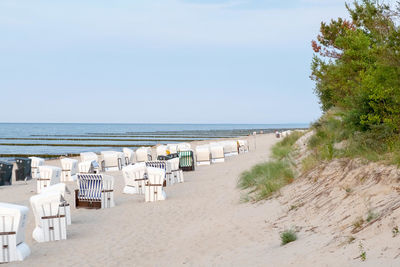 Scenic view of beach against clear sky