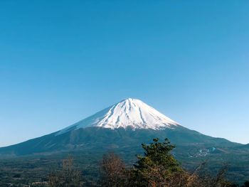 Scenic view of snowcapped mountains against clear sky