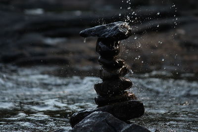 Close-up of water falling on rocks