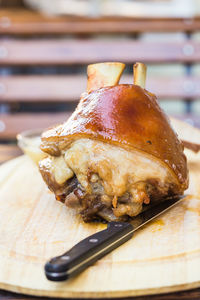 Close-up of meat on barbecue grill