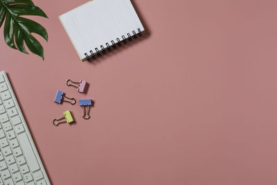 High angle view of books on table