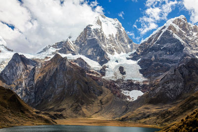 Scenic view of snowcapped mountains against sky