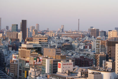 High angle view of buildings against sky in city