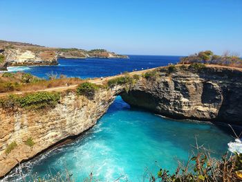 Broken bridge in nusa penida island, bali