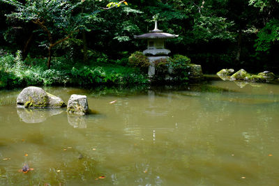 View of fountain in garden