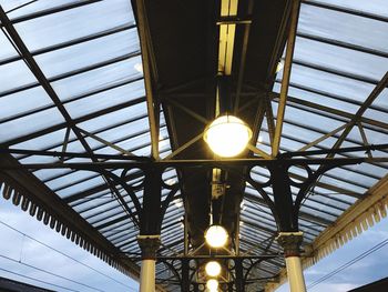 Low angle view of illuminated pendant light