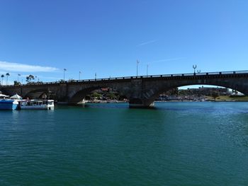 Bridge over river against blue sky