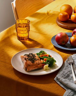 Bright food with salmon vegetables. summer or spring sunny day or evening. vibrant concept