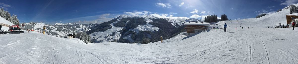 Panoramic view of snowcapped mountains against sky