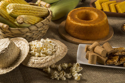 High angle view of vegetables in wicker basket