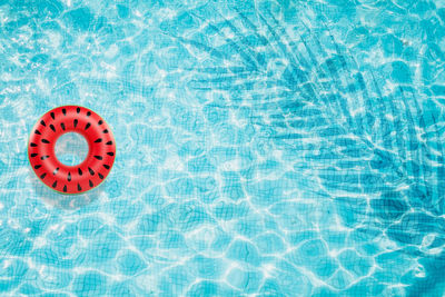 High angle view of text floating on swimming pool